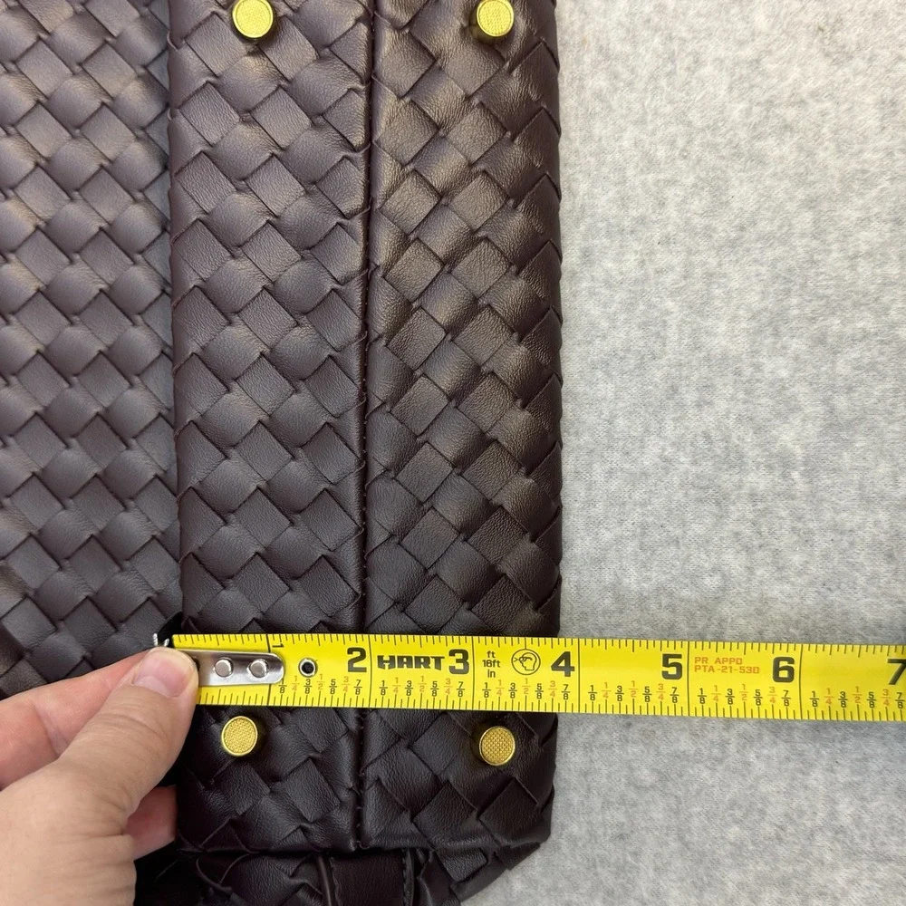 Vegan Leather Woven Hand Bag Brown Top Handle Women Shoulder Bag Adjustable - Picture 6 of 16